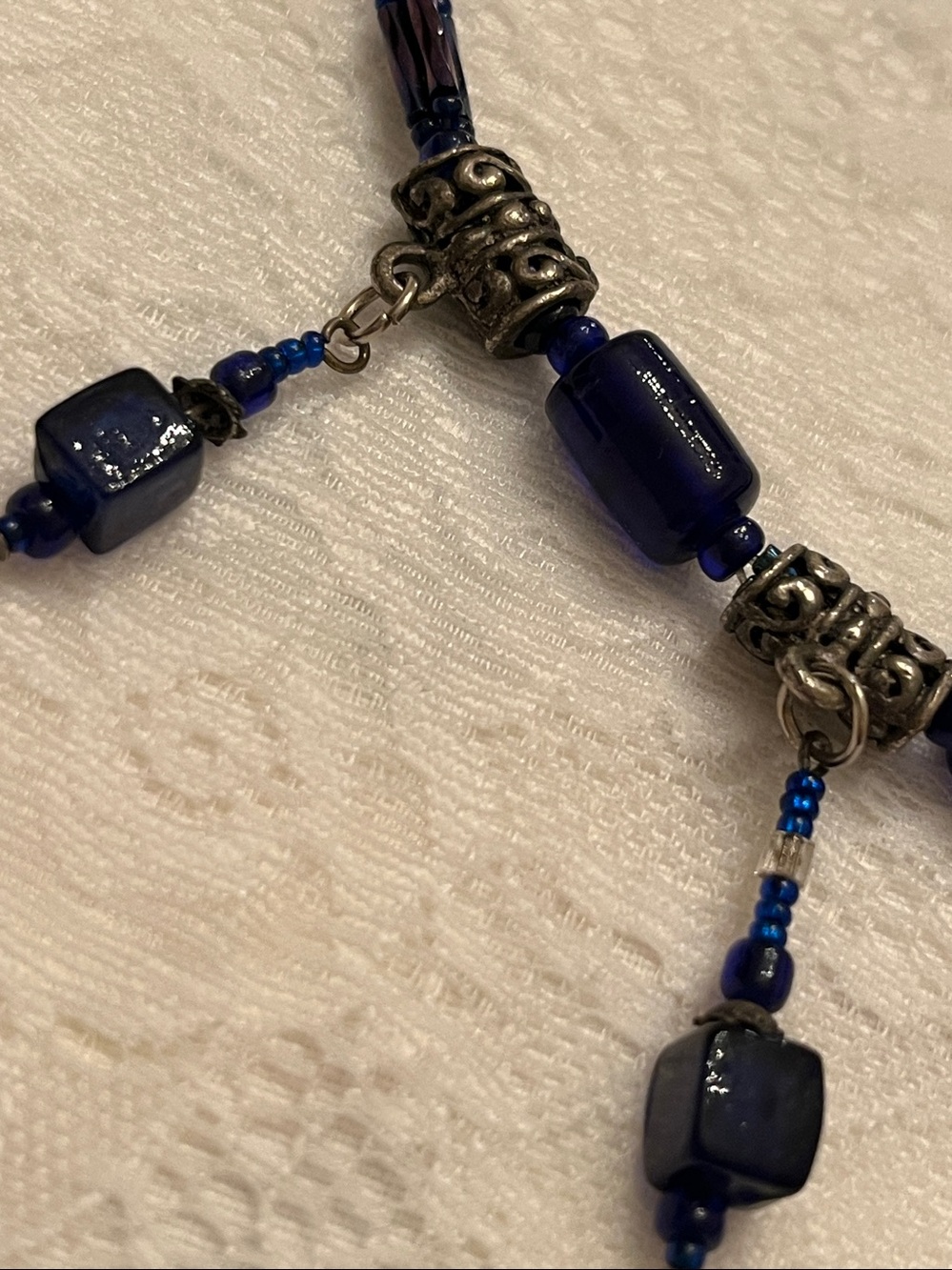 Handcrafted Blue Beaded Dangle Necklace